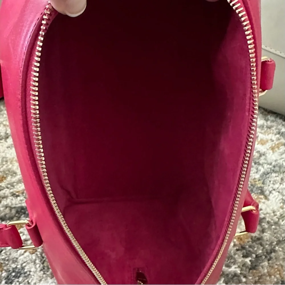 SAINT LAURENT FUCHSIA YSL 2 WAY LEATHER DUFFEL BOSTON CROSSBODY BAG CARDS & COA - Picture 14 of 16